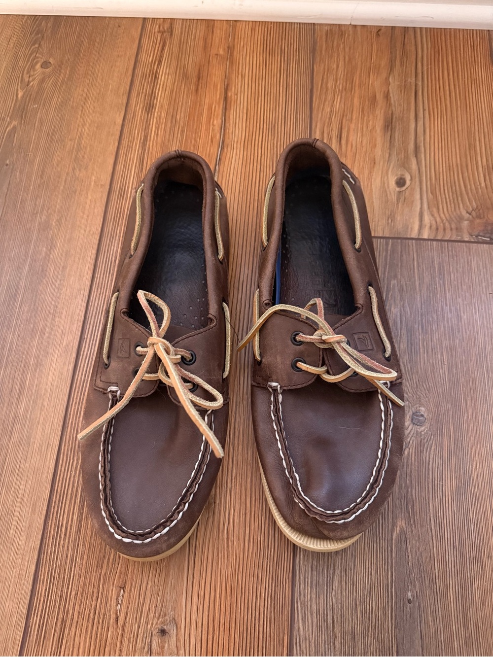 Sperry Brown Leather Boat Shoes with Tan Laces